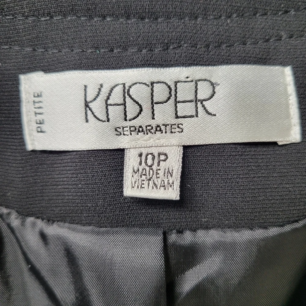 Kasper ASL Blazer Size 10P Multi Color Black Trim Textured Open Front Pockets